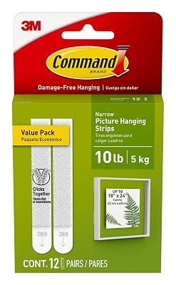 Command 10 lb Narrow Picture Hanging Strips 12 Pairs 24 Strips, Damage-Free Hanging Picture Hangers, No Tools Wall Hanging Strips for Christmas Decorations