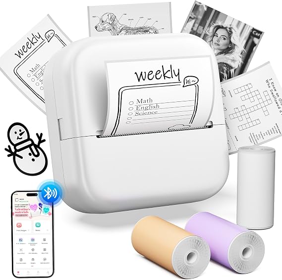 Mini Sticker Printer - AI APP for Kids Print Pods Mini Printer Portable Thermal Sticker Box Inkless Photo Printer, DIY Journal, Study Notes, Memos, Photo, Receipt