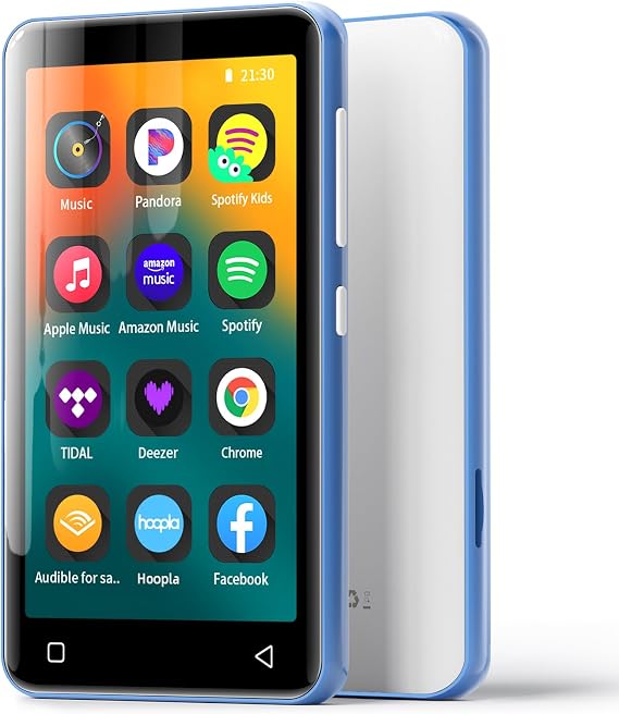 80GB MP3 Player with Bluetooth and WiFi, 4" Full Touch Screen MP4 MP3 Player with Spotify, Android Music Player with Pandora, Portable HiFi Sound Digital Audio Player with Speaker (Blue-White)