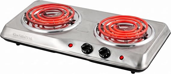 OVENTE Electric Double Burner, 1700W Coil Hot Plate, Silver BGC102S