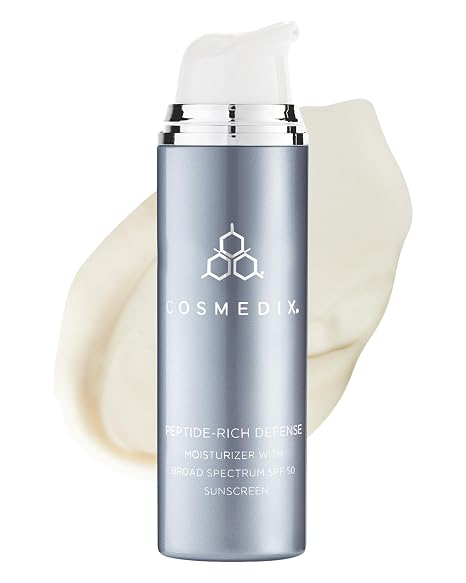 COSMEDIX Peptide-Rich Defense Face Moisturizer - Anti-Aging Facial Skincare | Hydrating Face Lotion with Broad Spectrum SPF 50 Sunscreen for Dark Spots, Fine Lines & Wrinkles - Softer & Smoother Skin