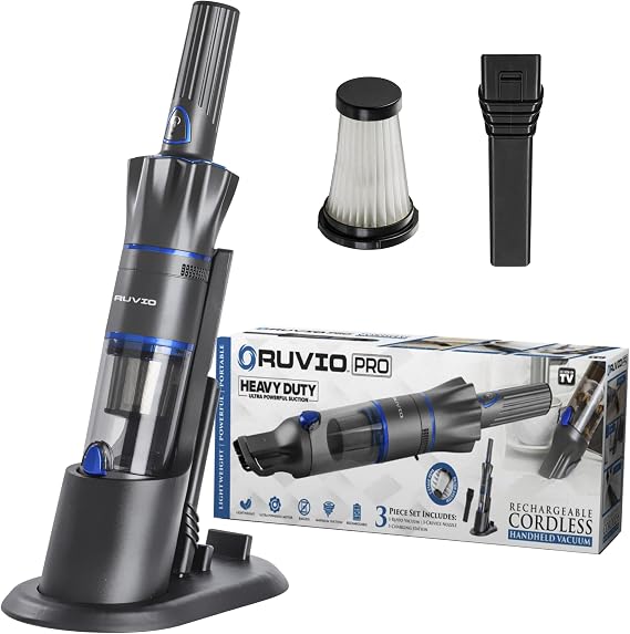 Ruvio Cordless Vacuum Cleaners for Home Carpet Vacuum Cleaner Car Use, Car Vacuum Portable Cordless with Double HEPA Filtration System, High Power Motor Vacuum for Narrow Spaces As Seen On TV