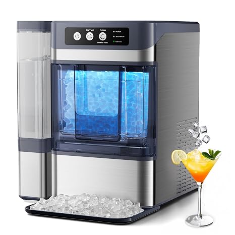 Countertop Nugget Ice Maker, 44Lbs/24H Pebble Ice Machine, Self-Cleaning | 0.8 gal water tank, Ice ready in 510 min, Soft chewable nugget ice, Compact countertop design, Home & office use