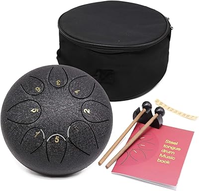 Steel Tongue Drum - 8 Notes 8 inches - Percussion Instrument -Handpan Drum with Bag, Music Book, Mallets, Finger Picks