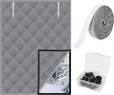 Winter Window Insulation Kit 47x63120x160cm, Gray Thermal Window Cover Oxford Cloth Cotton for Winter, Reusable Window Insulation Cover for Home, Bedroom, Living Room