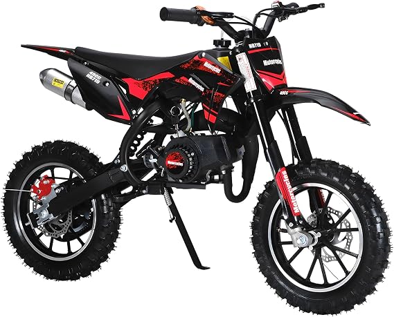 50CC Dirt Bike, 2-Stroke Kids Dirt Bike with 10-Inch Off-Rode Tire, Mini Bike with Front and Rear Disc Brake, Up to 25 Mph, Mini Bikes for Kids 8-14 Weight Support Up to 330 LBS Red