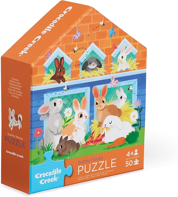 Crocodile Creek Jigsaw Puzzle, 50 Piece for Kids 3 Years and Up, Heavy-Duty House Shaped Box for Storage, Finished Puzzle Size 12 x 15 inches, Bunny