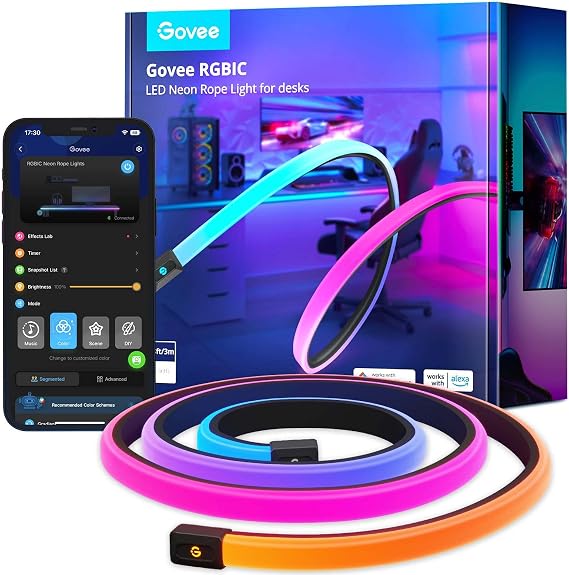 Govee RGBIC LED Neon Rope Lights, 10ft Gaming Lights for Gaming Desks