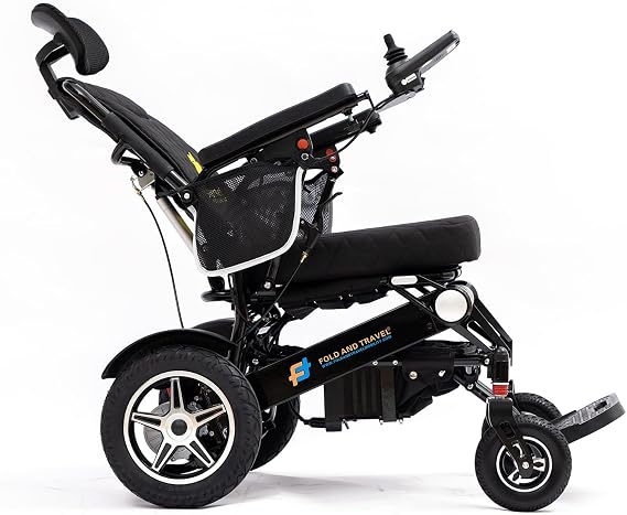 Enhanced Mobility Lightweight Foldable Electric Wheelchair for Seniors and Adults, Ideal Travel Companion with Portable Power Chair (1 Battery 15+ Miles Range, Black Seat)