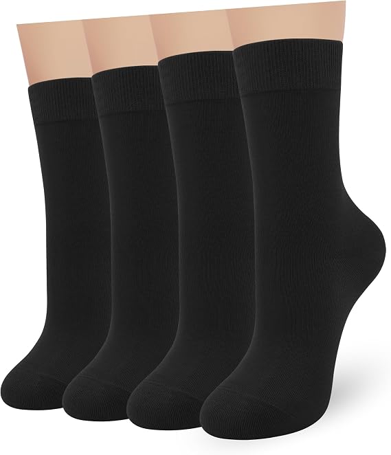 Sakusock Womens Combed Cotton Color Thin socks Viscose- Breathable Soft Crew Casual Socks Comfort Gift 4 Pairs