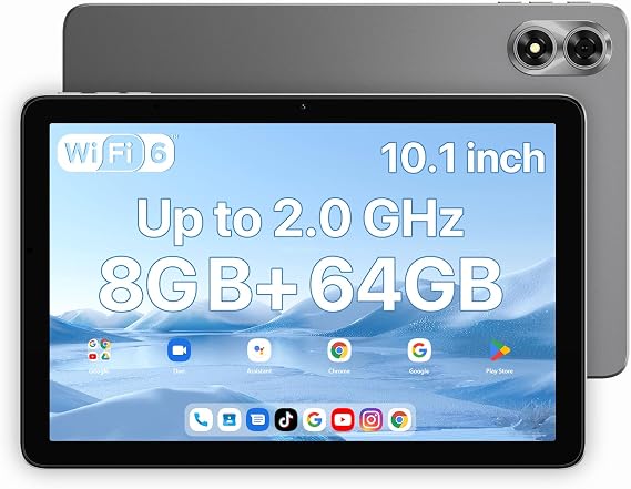 UMIDIGI G1 Tab Tablet 2025, 8(4+4) GB+64GB 1TB Expand, 5G/2.4G WiFi, 10.1 inch HD Premium Silk-Feel Design Tablet up to 2.0 GHz, 6000mAh, Dual Camera,BT,1280 * 800 with Stereo Dual Speakers