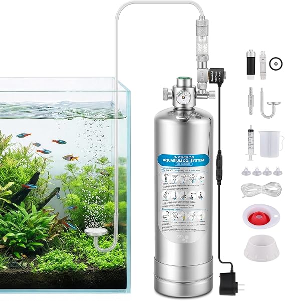 BAOSHISHAN 2L Aquarium Co2 System with with Complete Accessories | External Thread Prevent Leaks, Dual Safety Valves & Solenoid, Precise Aquarium Co2 Levels Stable Control Solutions