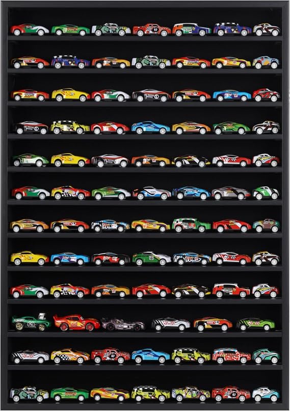 DisplayGifts Open Front Hot 1:64 Scale Toy Cars Wheels Matchbox Display Case Die-cast Model Cars Storage Cabinet - NO Door Cover in The Front (Black) - 26.5 X 18.75 X 3 Inches