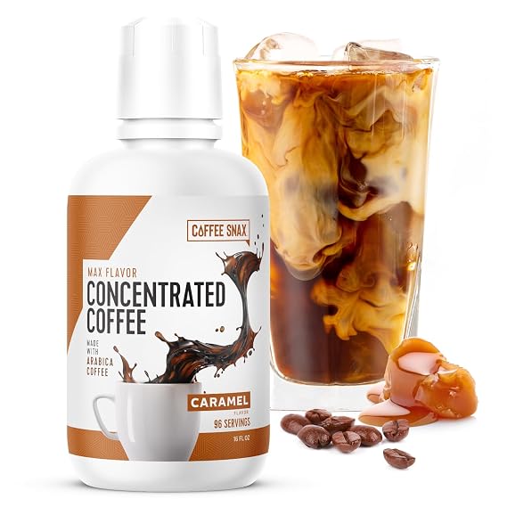 Coffee Snax Cold Brew Coffee Concentrate, Caramel Coffee Concentrate with No Added Sugar (Bulk 96 Servings Bottle, Caramel)