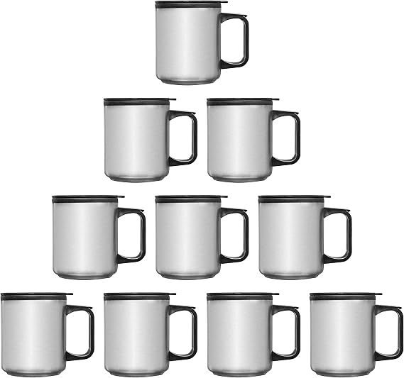 DISCOUNT PROMOS Stainless Steel Travel Mugs with Handle 12 oz. Set of 10, Bulk Pack - Perfect for Coffee, Soda, Other Hot & Cold Beverages - Stainless Steel
