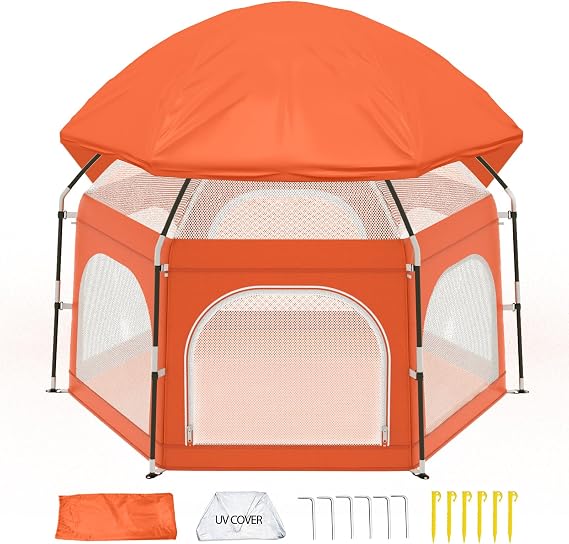 Baby Playpen with Canopy, Portable Outdoor & Indoor Baby Beach Tent for Babies and Toddlers, Foldable Play Yard with Mosquito Net, Travel Play Yard Includes Sand Stakes & Carry Bag | Foldable Play Yard for Babies and Toddlers, Playpen with Mosquito Net, Travel Play Yard Includes Sand Stakes & Carry Bag