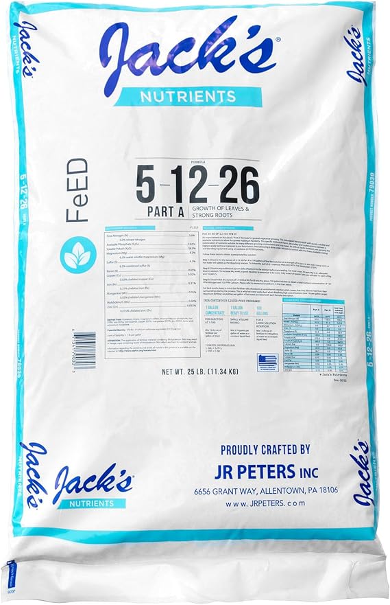 Jack's Nutrients 5-12-26 Hydroponic Professional Fertilizer Part A, 25lb
