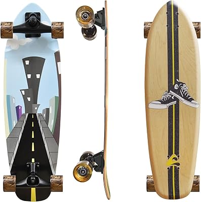 Abrazo 33x9.5 Pro Cruiser Skateboard for Kids Teens & Adults, Surfskate Board, 7-Layer Canadian Maple Wood Deck