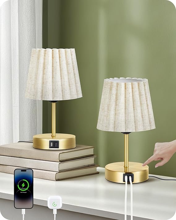 GOEBELSON Bedside Lamps Set of 2, Touch Table Lamp for Bedroom, Living Room [Energy Class F]