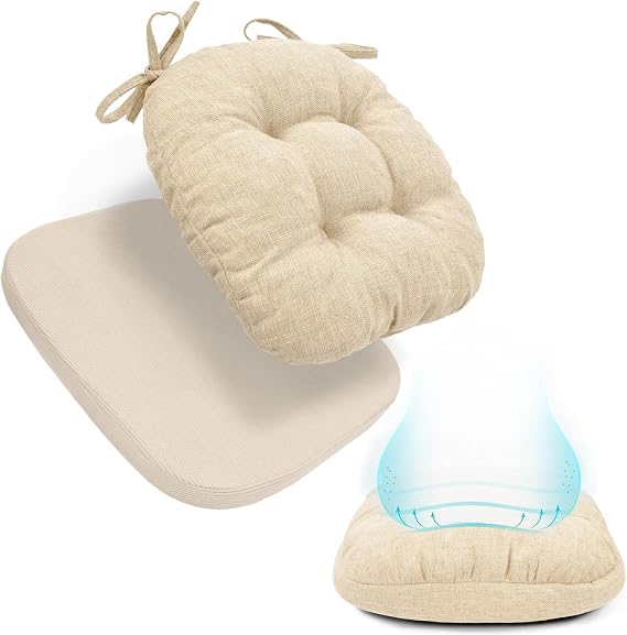 BUYUE Double-Layer Thickened Chair Cushion for Dining Chair, Natural Latex Foam Support, 2-Faced Reversible Kitchen Seat Cushion, Practical Non-Slip Chair Pad, 1 PC, Beige