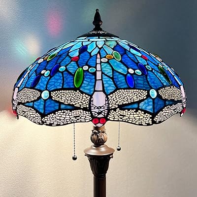 Capulina Tiffany Lamp Stained Glass Floor Lamp 2-Light 16X16X63 Inches Dragonfly Antique Tiffany Style Standing Reading Lamp for Living Room Bedroom Home Office