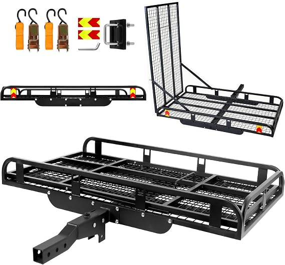 800 Lbs Load Cargo Hitch Carrier with Ramp, 5028.35 in Hitch Mount Cargo Carrier, Sturdy Trailer Hitch Cargo Carrier for SUV, Trucks, Sedans, Alloy Steel Construction (Black)
