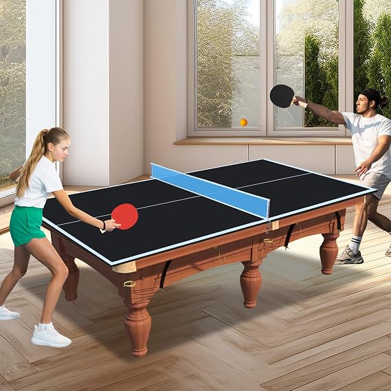 KEIKI 6FT/7FT/8FT/8.5FT/9FT Portable Ping Pong Table Top, 0.47" Portable Table Tennis Conversion Top for Indoor Games, Quick Setup, Single Side Upright, Table Tennis Set for Adults