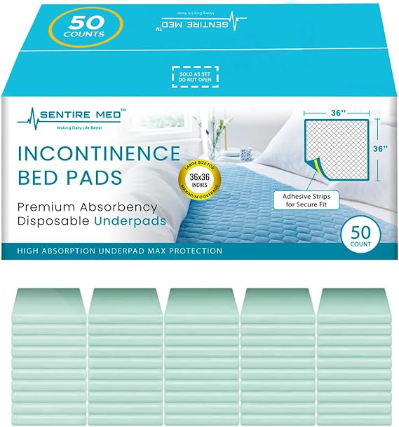 50 Pack Premium Extra Large Super Max 125 Gram Absorbent Bed Pads for Incontinence. Disposable 36 x 36 inches size Incontinence Liner with Adhesive Strips Chucks Pad ,Odor Control Layer, Leak Lock Pad