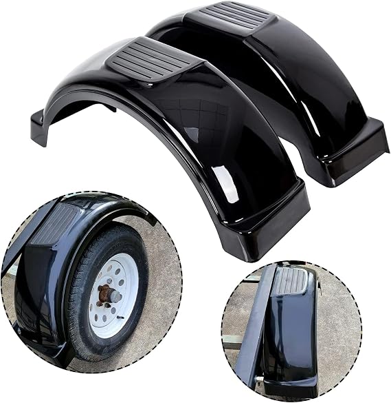 ECOTRIC 2 Pcs Trailer Fenders W/Steps Compatible with 13" Diameter Wheels | Compatible with 13" Diameter Wheels Tires Single-Axle Trailers; Plastic Fenders Black