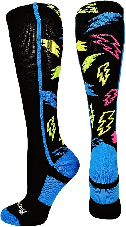 MadSportsStuff Socks with Lightning Bolts for Softball Baseball Soccer for Boys Girls Men Women Youth Adult Over the Calf