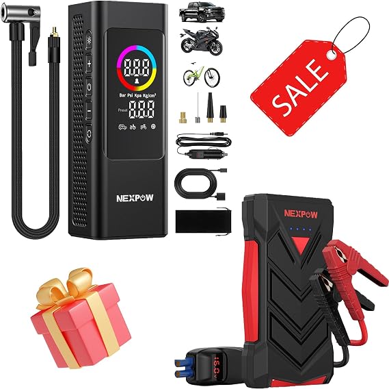 NEXPOW 150 PSI Tire Inflator Portable Air Compressor and Car Jumper Starter Portable
