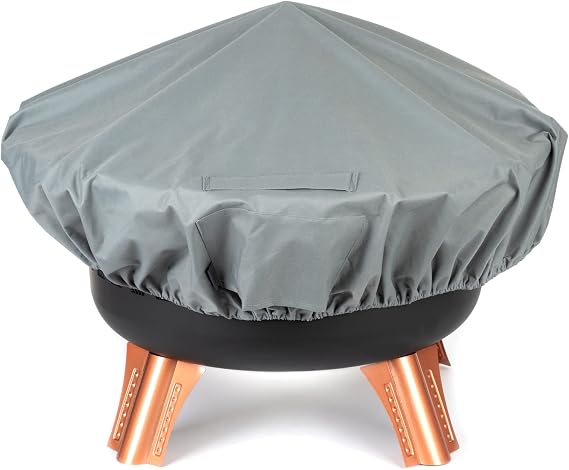 Fineway Premium Round Fire Pit Cover Waterproof - Heavy Duty, UV-Resistant Outdoor BBQ & Firepit Protector with Ventilation Window and Handle - Firepit Cover Round for Firepits Up to 131cm Diameter