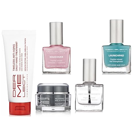 Dermelect Hand Recovery System - Nail Strengthener, Nail Thickener, Cuticle Treatment, Anti-Aging Hand Cream & Ridge Filler Kit for Weak Nails, Dry Cuticles, and Over-Washed Hands 5 pc