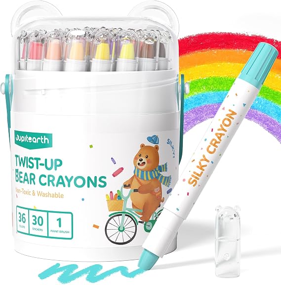 JUPITEARTH Silky Crayons for Toddlers 4-8, Twist & Non-Toxic, 36 Colors