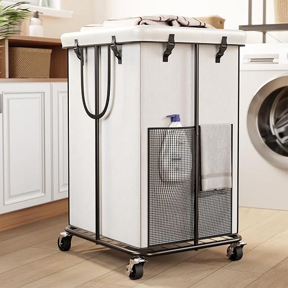 150L Large Laundry Basket with Wheels, Rolling Laundry Hamper | Removable Laundry Bag & Metal Frame, Oxford Fabric Dirty Clothes Hampers for Bedroom, Laundry Room, Bathroom, Dorm(White)