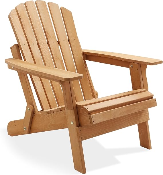 Casafield Oversized Folding Adirondack Chair, Cedar Wood Outdoor Fire Pit Lounge Chairs for Patio, Deck, Yard, Lawn and Garden Seating, Partially Pre-Assembled - Natural