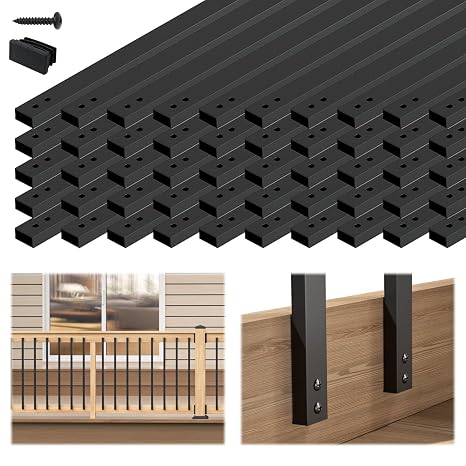 Muzata 50Pack 32" Black Aluminum Side Mount Rectangular Deck Balusters WT34 | Classic Rectangular Design, Sturdy Aluminum Material, Easy Direct Installation, Diverse Lengths for Various Styles,