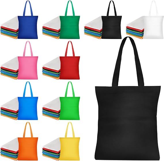 50 Pack Reusable Non woven Tote Bags, Shopping Bags with Handles Party Favor Gift Bags Grocery Pouch for Birthday Party Home Travel, 33 x 37cm (10 Colors)