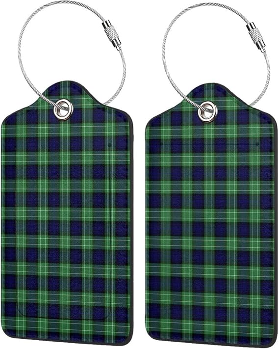 2 Pack Luggage Tags PU Leather Tag Abercrombie Tartan Travel ID Labels for Baggage Suitcase Backpack Bag