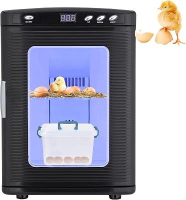 25L Reptile Incubators for Hatching Eggs, Digital Science Lab Incubator,Cooling and Heating 10-60C, 12VAC110VDC Dual-Power Small Portable Incubator for Laboratory, Home, Vehicle, Black