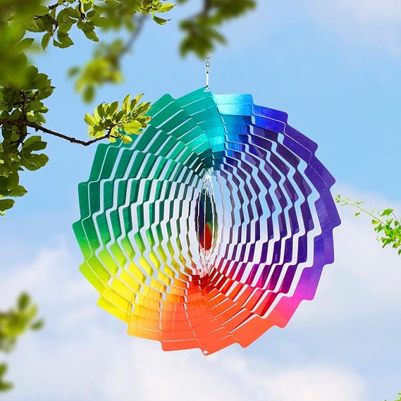 Wind Spinners for Garden, 30cm (12 inch) 3D Wind Spinner, Garden Decorations Hanging Ornaments Outdoor Rainbow