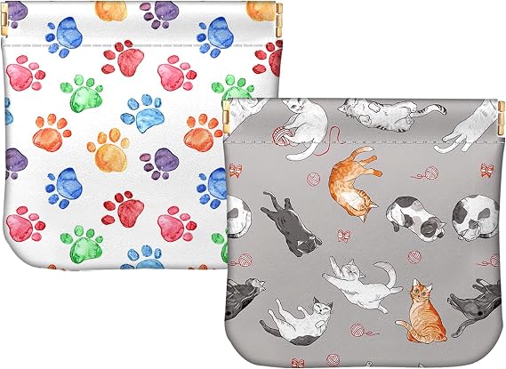 2 PCS Small Squeeze Coin Purse Pouch Soft PU Leather Mini Wallet Change Bag Cute Aesthetic for Women Girls Men (I14-Paw Cats)