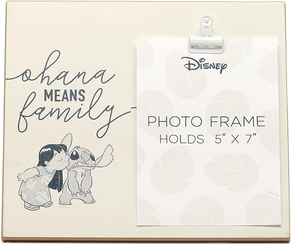 Open Road Brands Disney Lilo and Stitch Ohana Means Family Wood Photo Clip Frame for 5x7 Picture - Cute Stitch Decoration for Home Decor
