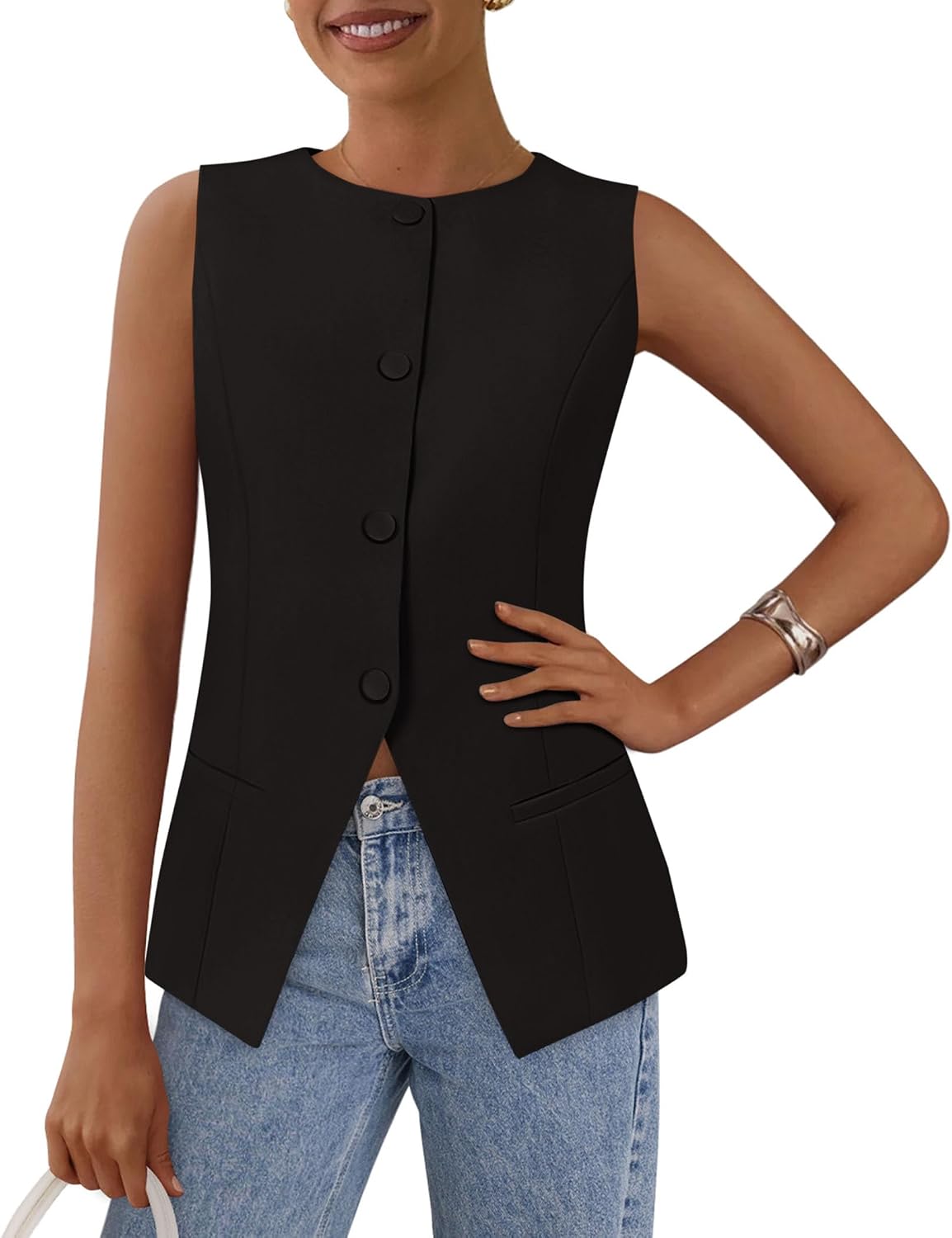 PRETTYGARDEN Womens Summer Suit Vest Tops 2025 Dressy Business Casual Sleeveless Button Down Trendy Fashion Blazer Waistcoat