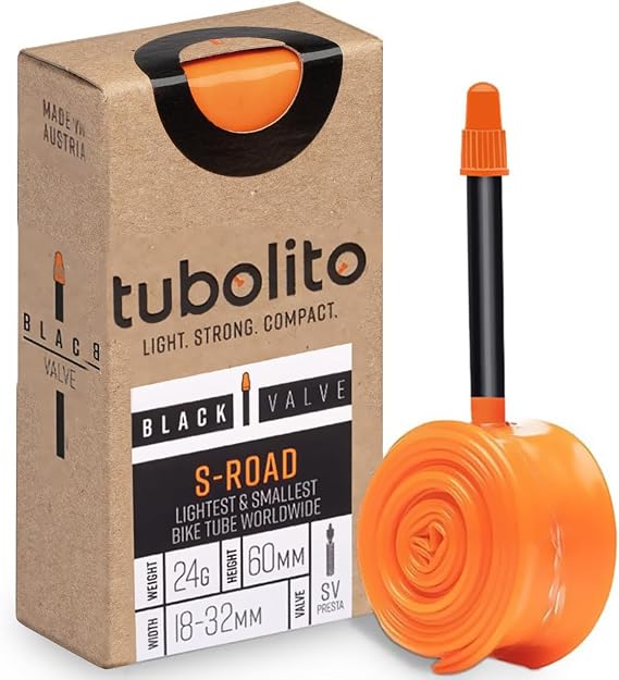 Tubolito S-Tubo Road TPU Inner Tube 700C x 18-28 mm, 42mm/60mm/80mm Presta Valve | Smallest & Lightest Road Bike Inner Tube | Designed for Disc Brake Systems
