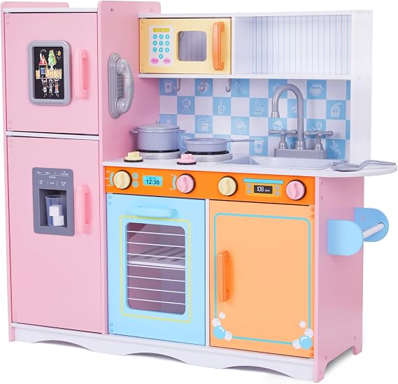 Lil' Jumbl Kids Kitchen Playset, Wooden Kitchen, Ice Dispenser, Colorful