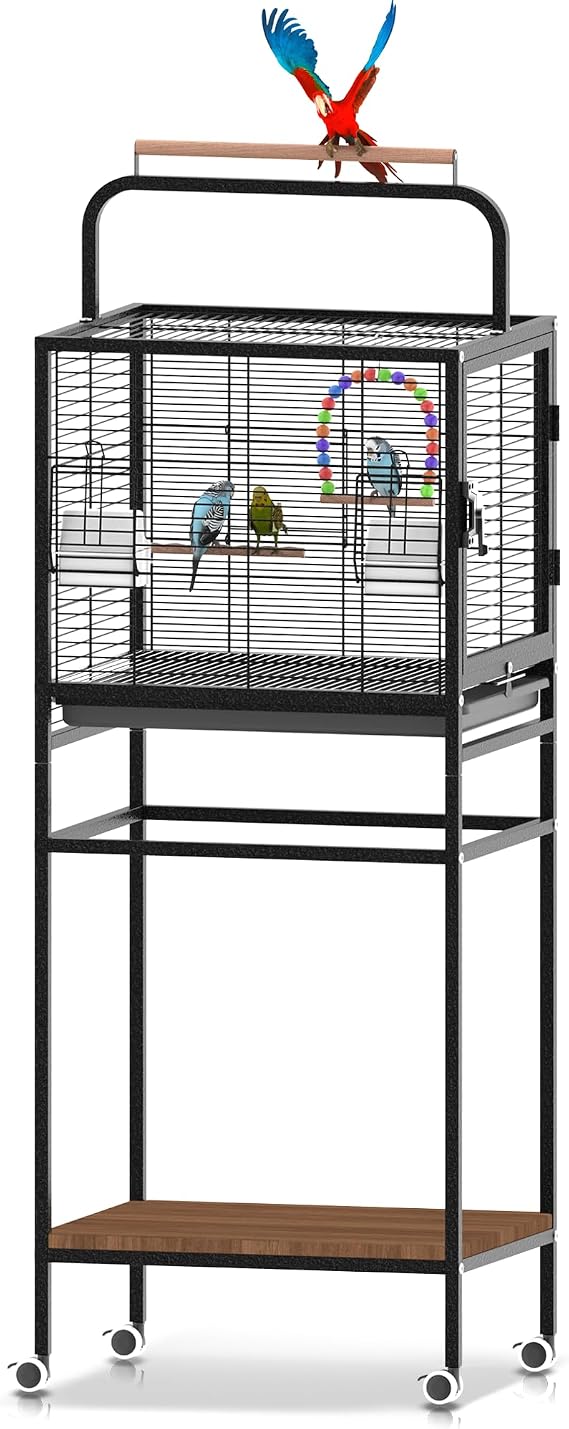 Bird Wrought Iron Cage, Home Style Detachable Travel Birdcage for Small and Medium Birds Parrots Lovebird Conures Cockatiel,Black,52-Inch