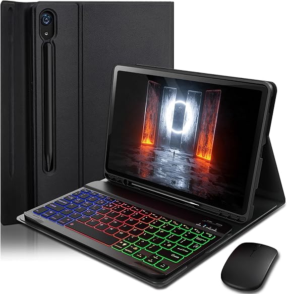for Samsung Galaxy Tab S10 Lite / S10 FE (2025) / S9 FE/Tab S9 (2023) / Tab S8 (2022) / Tab S7 (2020) 10,9-11-inch Backlit Keyboard Case,with Wireless Bluetooth British Layout Keyboard and Mouse