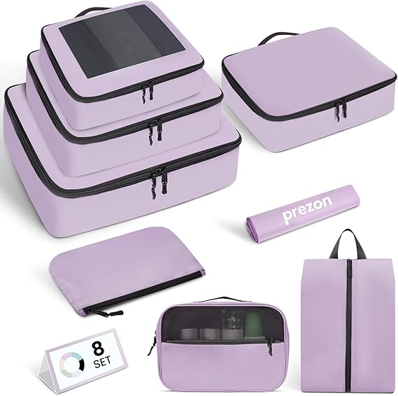Packing Cubes for Suitcase 8 Set, Lightweight Luggage Packing Organizers Packing Cubes for Travel Accessories - Purple