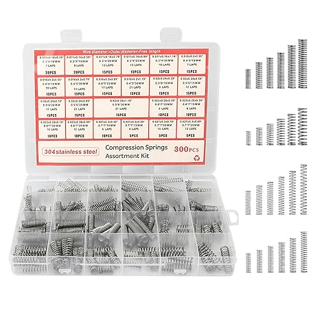 300 Pcs Compression Springs Assortment Kit, Springs Assorted Extension Spring, Stainless Steel Small Extended Compressed Spring Set, 23 Sizes Coil Sp-rings Spiral Spr-ings Kit For DIY, Repairs
